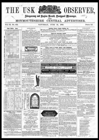 cover page of Usk Observer published on June 13, 1863
