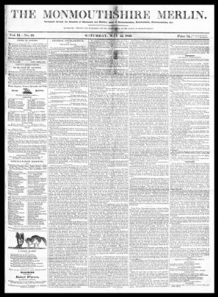 cover page of Monmouthshire Merlin published on May 22, 1830