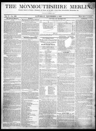 cover page of Monmouthshire Merlin published on November 2, 1833