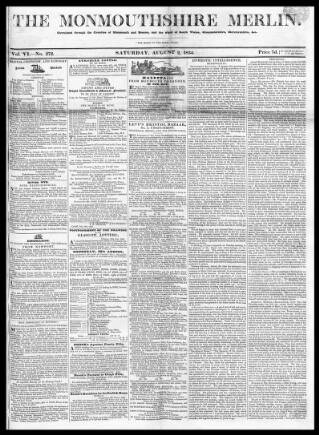 cover page of Monmouthshire Merlin published on August 2, 1834
