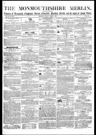 cover page of Monmouthshire Merlin published on April 1, 1853