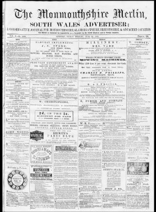 cover page of Monmouthshire Merlin published on June 13, 1879