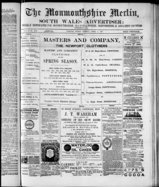 cover page of Monmouthshire Merlin published on April 1, 1887