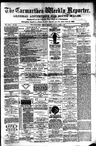 cover page of Carmarthen Weekly Reporter published on April 1, 1892