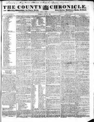 cover page of County Chronicle, Surrey Herald and Weekly Advertiser for Kent published on June 13, 1837