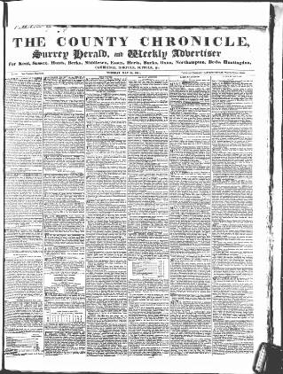 cover page of County Chronicle, Surrey Herald and Weekly Advertiser for Kent published on May 25, 1841