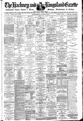 cover page of Hackney and Kingsland Gazette published on June 13, 1888