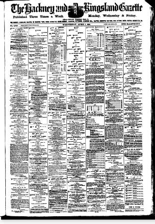 cover page of Hackney and Kingsland Gazette published on April 1, 1891