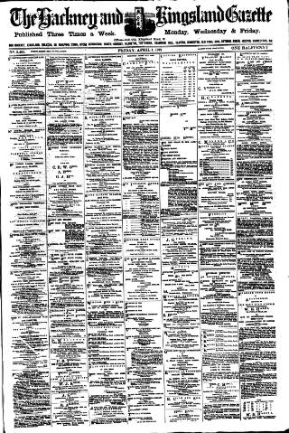 cover page of Hackney and Kingsland Gazette published on April 1, 1892