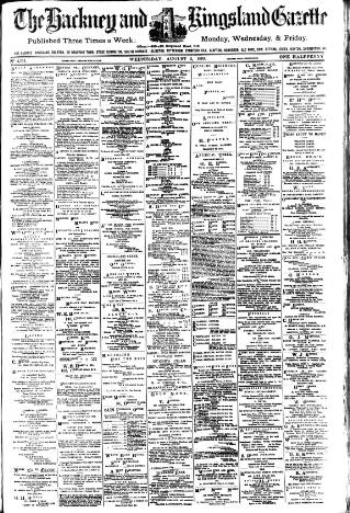 cover page of Hackney and Kingsland Gazette published on August 2, 1899