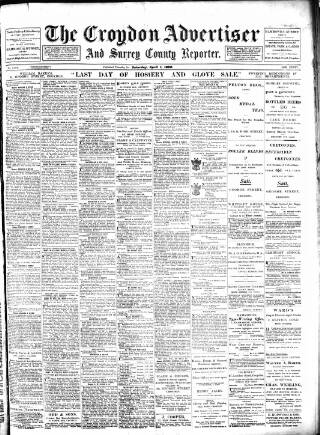 cover page of Croydon Advertiser and East Surrey Reporter published on April 1, 1899