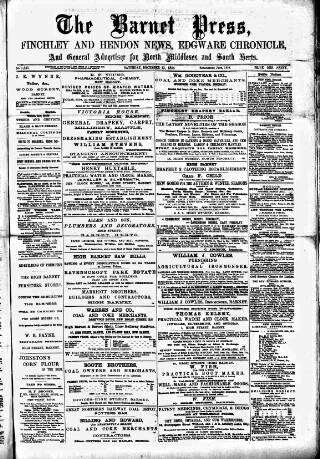 cover page of Barnet Press published on December 13, 1884