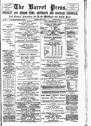 cover page of Barnet Press published on June 13, 1891