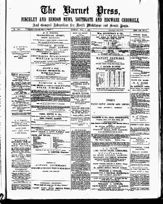 cover page of Barnet Press published on April 1, 1893