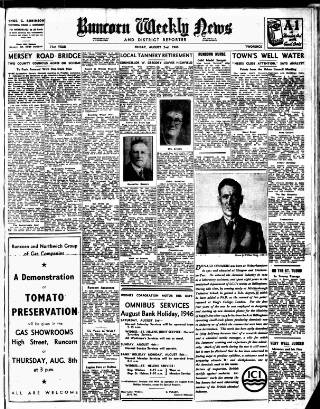 cover page of Runcorn Weekly News published on August 2, 1946