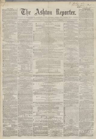 cover page of Ashton Reporter published on November 2, 1867
