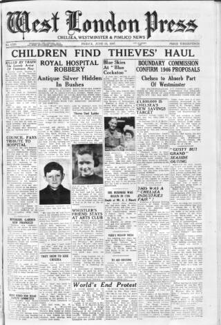 cover page of Chelsea News and General Advertiser published on June 13, 1947
