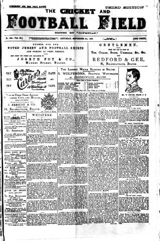cover page of Cricket and Football Field published on September 21, 1889