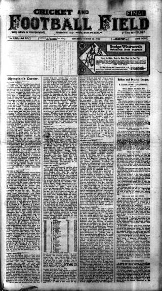 cover page of Cricket and Football Field published on August 13, 1910