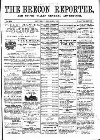 cover page of Brecon Reporter and South Wales General Advertiser published on June 15, 1867