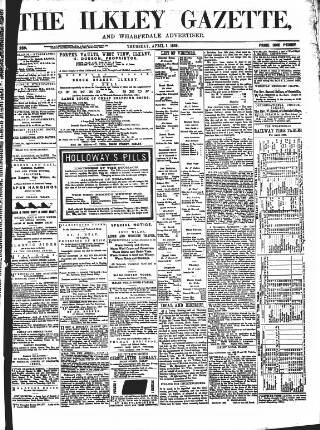 cover page of Ilkley Gazette and Wharfedale Advertiser published on April 1, 1869