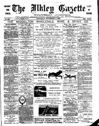cover page of Ilkley Gazette and Wharfedale Advertiser published on November 2, 1889