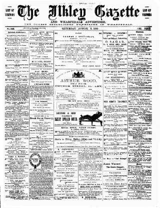 cover page of Ilkley Gazette and Wharfedale Advertiser published on August 8, 1891