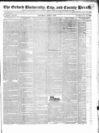 cover page of Oxford University and City Herald published on April 1, 1837