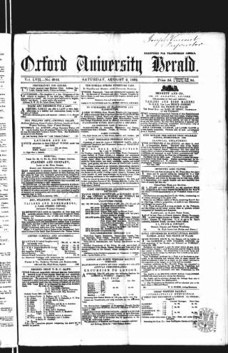 cover page of Oxford University and City Herald published on August 2, 1862