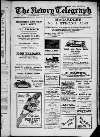 cover page of Newry Telegraph published on December 13, 1923