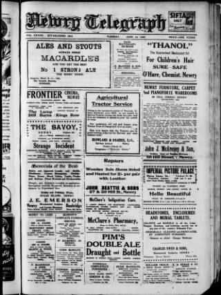 cover page of Newry Telegraph published on June 13, 1944