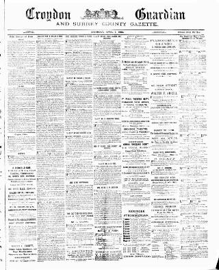 cover page of Croydon Guardian and Surrey County Gazette published on April 1, 1882