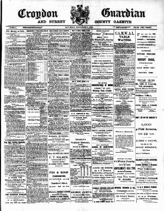 cover page of Croydon Guardian and Surrey County Gazette published on November 2, 1895