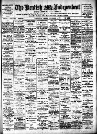 cover page of Kentish Independent published on November 2, 1906