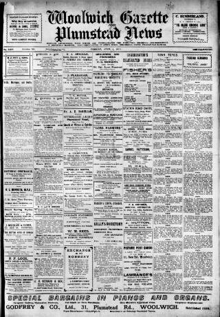 cover page of Woolwich Gazette published on April 1, 1913