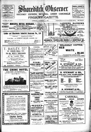 cover page of Shoreditch Observer published on December 13, 1913