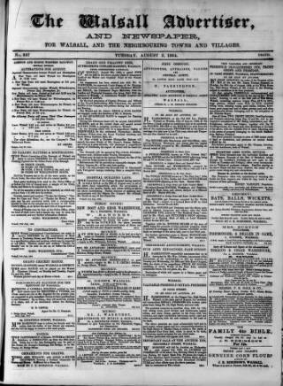 cover page of Walsall Advertiser published on August 2, 1864