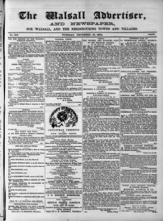 cover page of Walsall Advertiser published on December 13, 1864