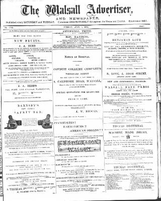 cover page of Walsall Advertiser published on April 1, 1884
