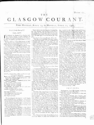 cover page of Glasgow Courant published on April 14, 1746