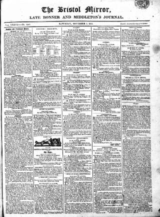 cover page of Bristol Mirror published on November 2, 1811