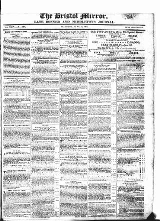 cover page of Bristol Mirror published on June 13, 1818