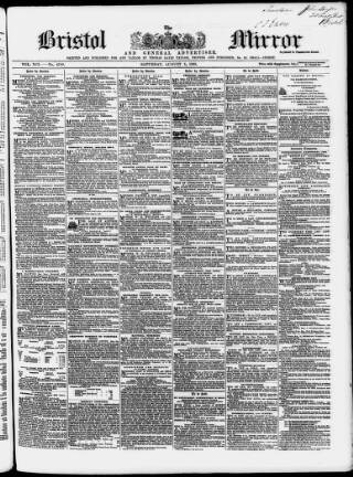 cover page of Bristol Mirror published on August 2, 1862