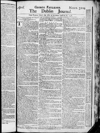 cover page of Dublin Journal published on April 1, 1758