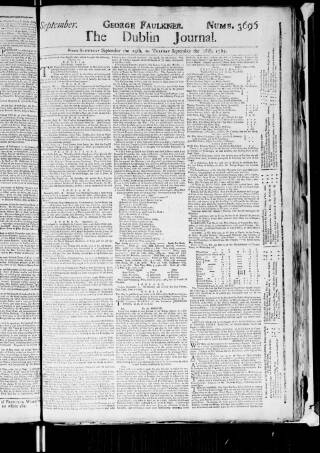cover page of Dublin Journal published on September 28, 1762