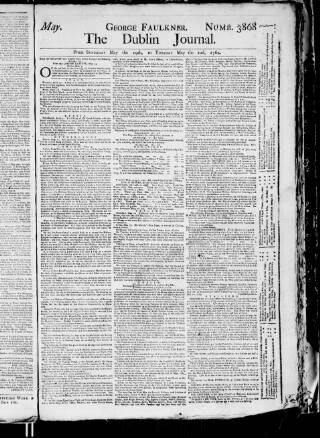 cover page of Dublin Journal published on May 22, 1764