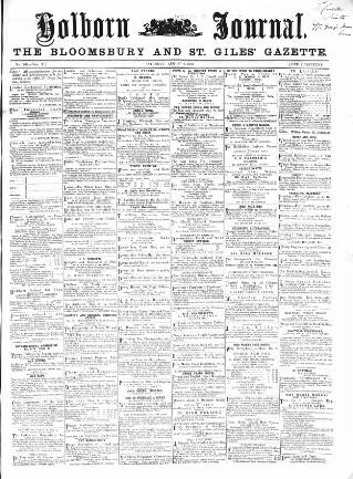cover page of Holborn Journal published on August 2, 1862