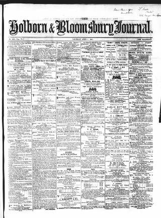 cover page of Holborn Journal published on April 1, 1865