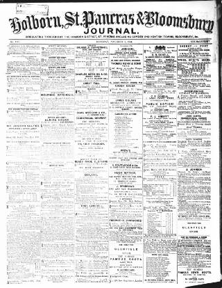 cover page of Holborn Journal published on November 2, 1867