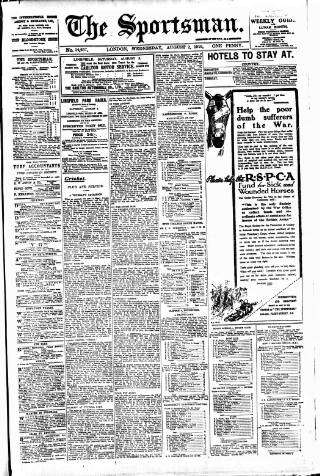 cover page of The Sportsman published on August 2, 1916
